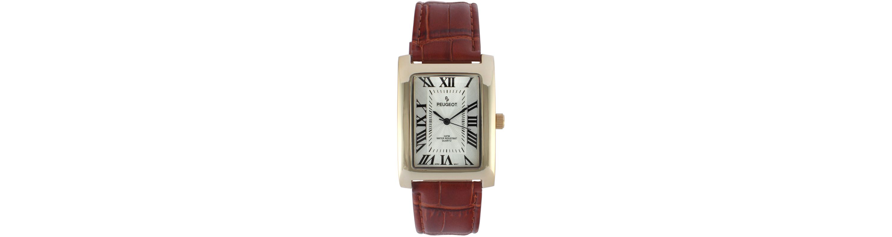 Peugeot Mens 43x30 mm Brown Vintage Tank Leather Strap Watch