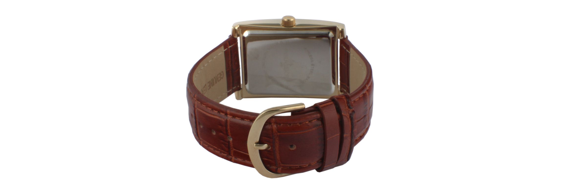 Peugeot Mens 43x30 mm Brown Vintage Tank Leather Strap Watch