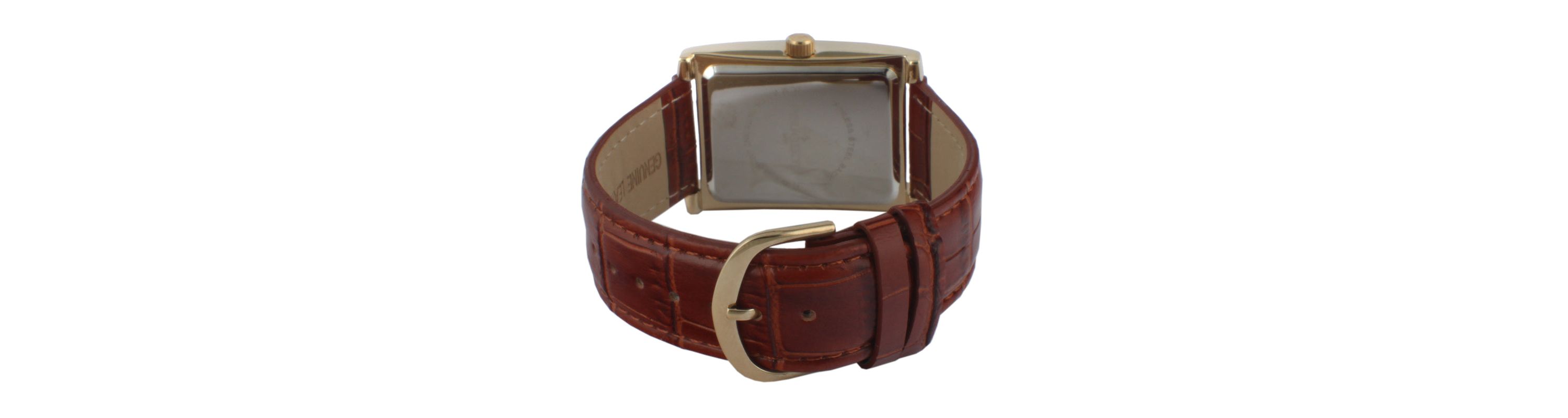 Peugeot Mens 43x30 mm Brown Vintage Tank Leather Strap Watch