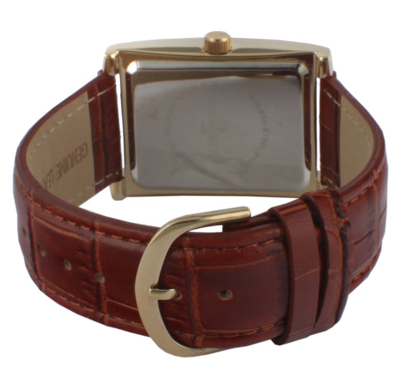 Peugeot Mens 43x30 mm Brown Vintage Tank Leather Strap Watch