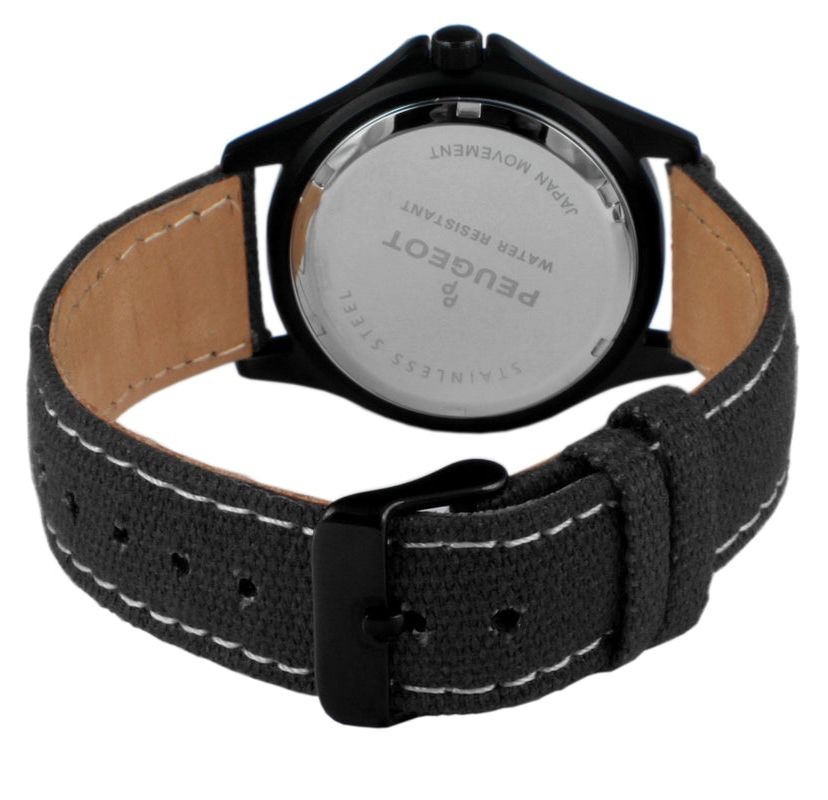 Peugeot Mens 40mm Military Dial Sport Watch with Black Canvas Strap