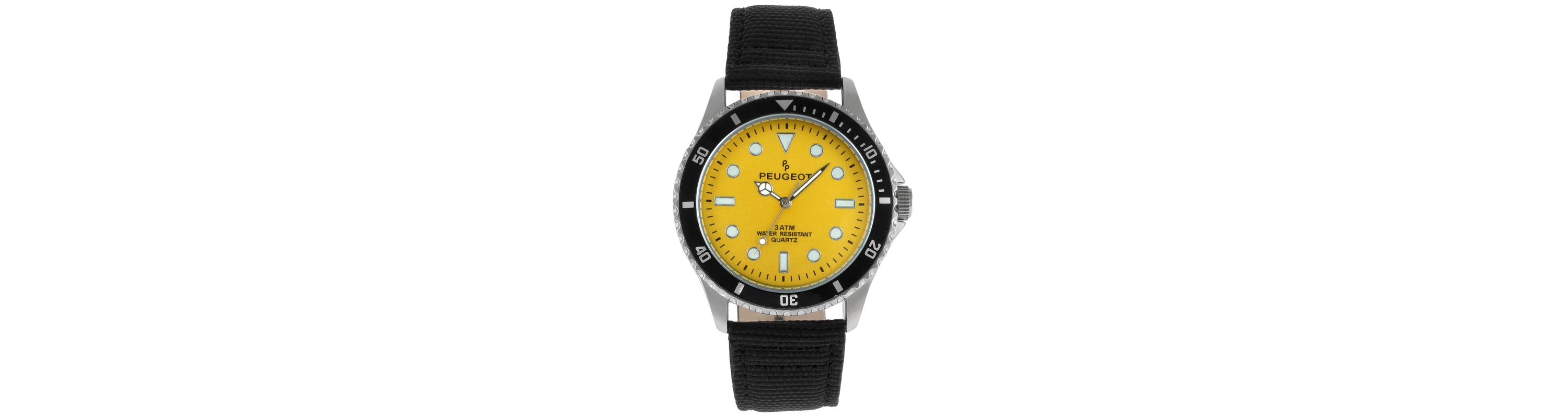 Peugeot Mens Sport Bezel Watch with Yellow Dial and Black Canvas Strap