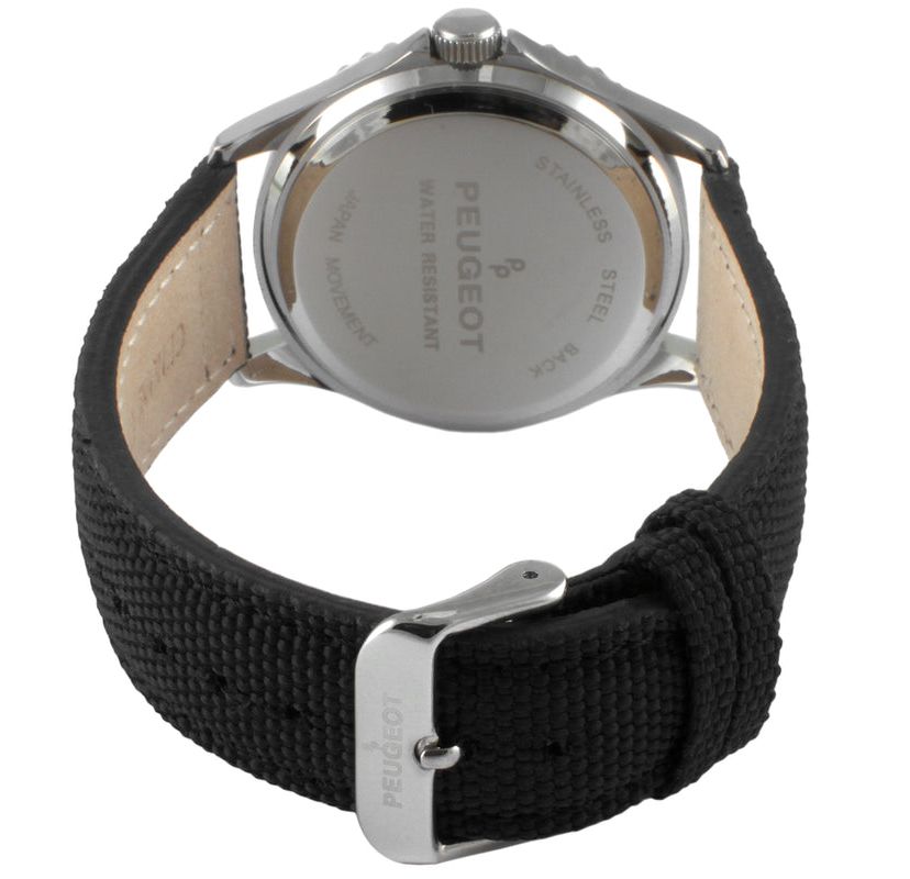 Peugeot Mens Sport Bezel Watch with Yellow Dial and Black Canvas Strap