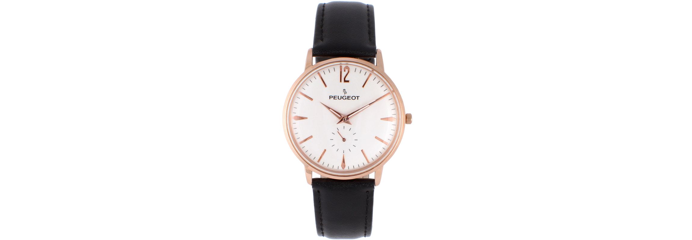 Peugeot Mens 40mm Rose Gold Vintage Remote Sweep Leather Strap Watch