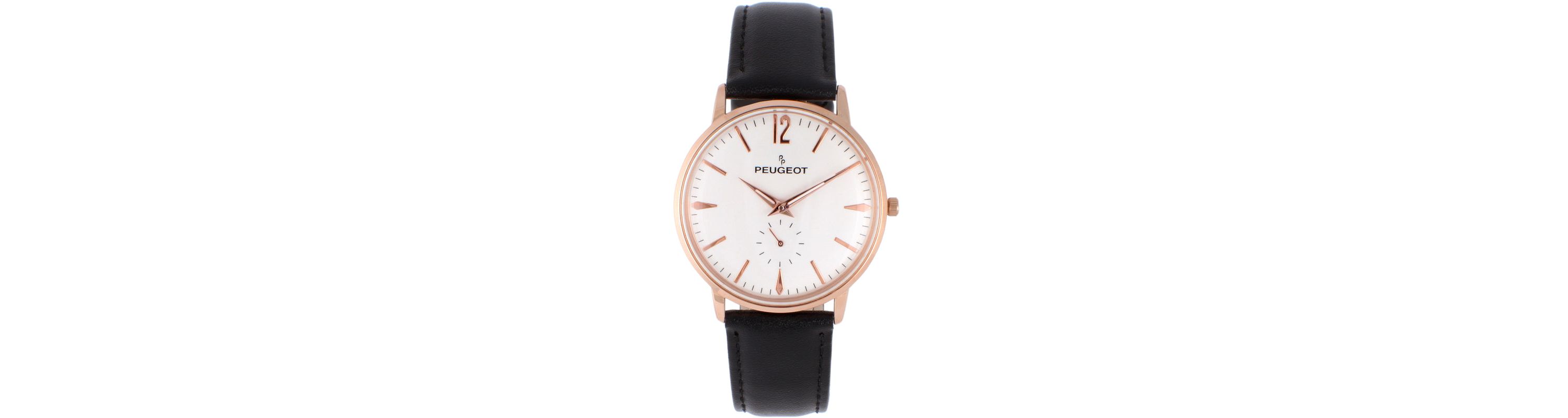 Peugeot Mens 40mm Rose Gold Vintage Remote Sweep Leather Strap Watch