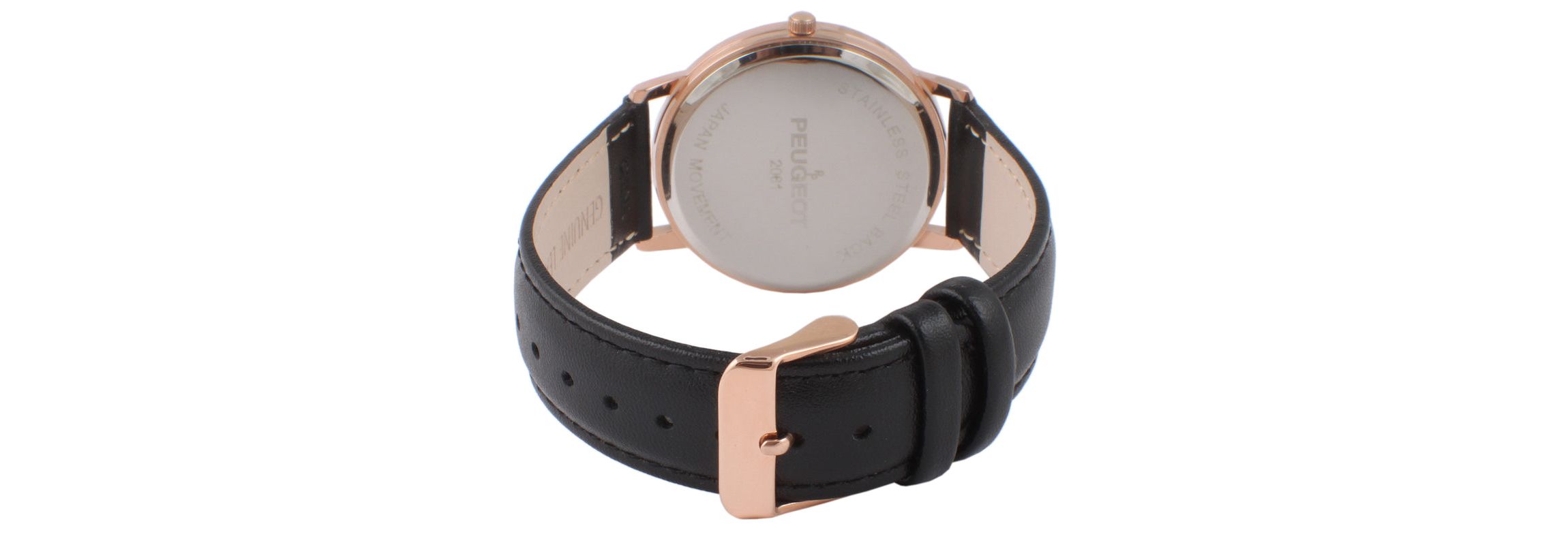 Peugeot Mens 40mm Rose Gold Vintage Remote Sweep Leather Strap Watch