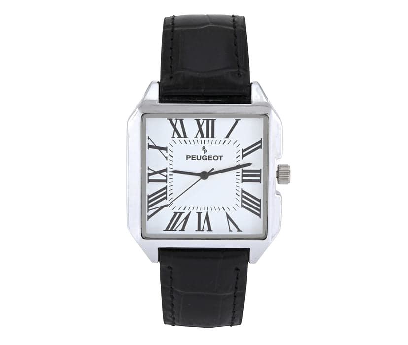 Men's White Dial Square Vintage Dress Watch with Roman Numeral Dial and Black Leather Strap