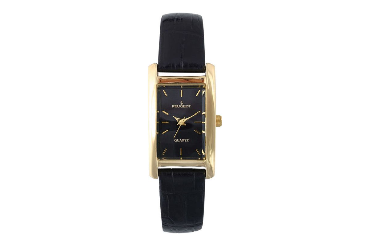 Peugeot Womens 34x20mm Contour Dress Watch Black Leather Strap