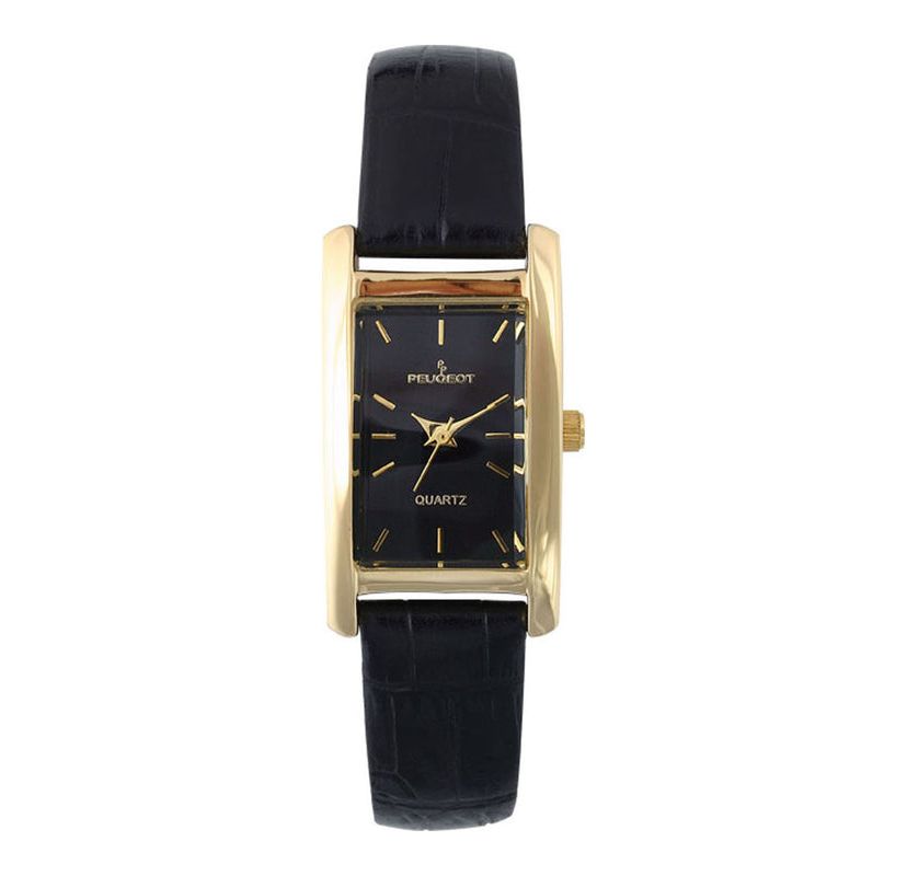 Peugeot Womens 34x20mm Contour Dress Watch Black Leather Strap