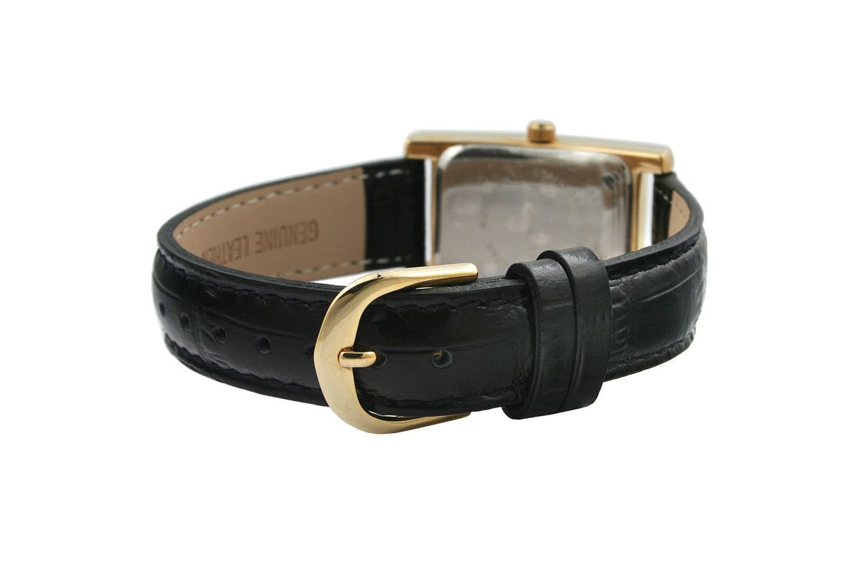 Peugeot Womens 34x20mm Contour Dress Watch Black Leather Strap