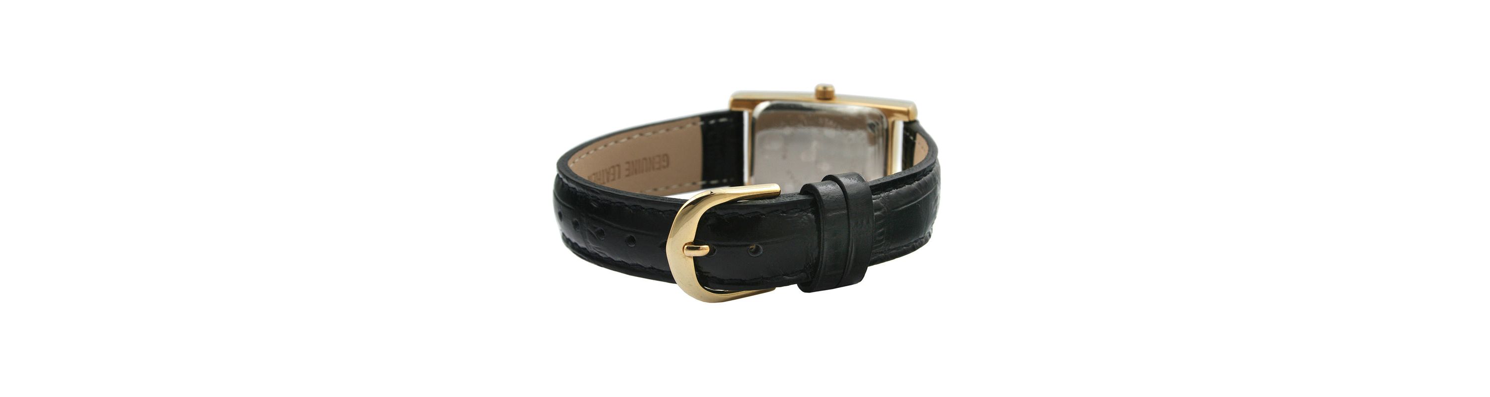 Peugeot Womens 34x20mm Contour Dress Watch Black Leather Strap