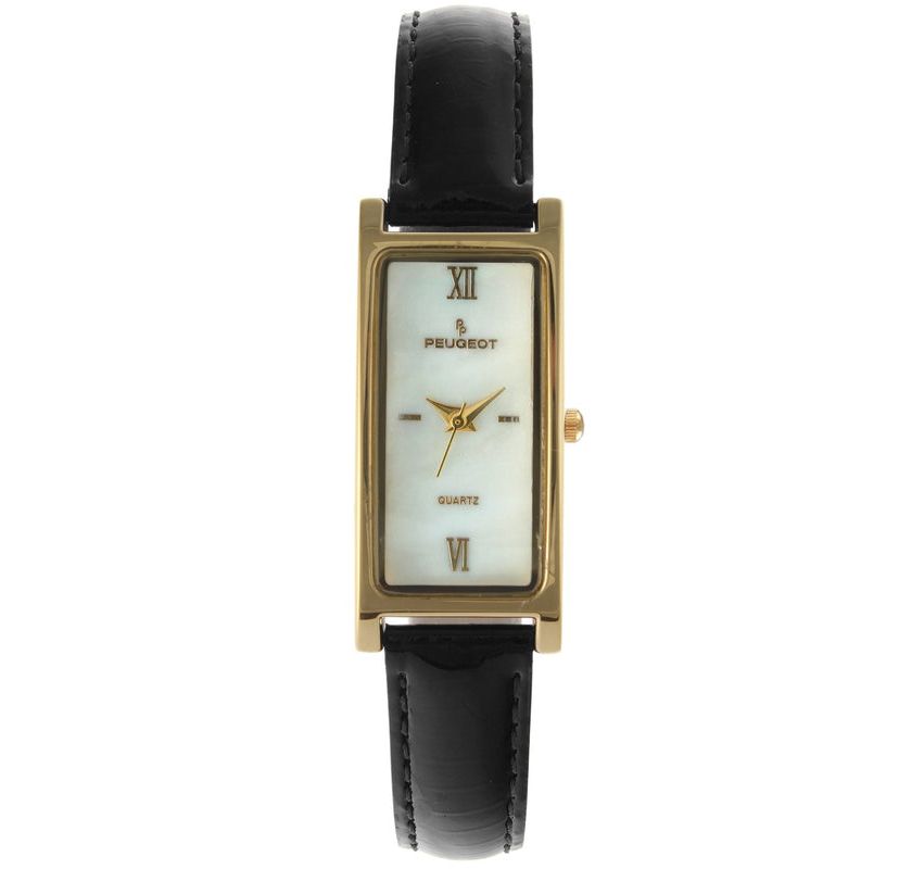Peugeot Women 36x18mm Watch Glossy Black Leather Strap