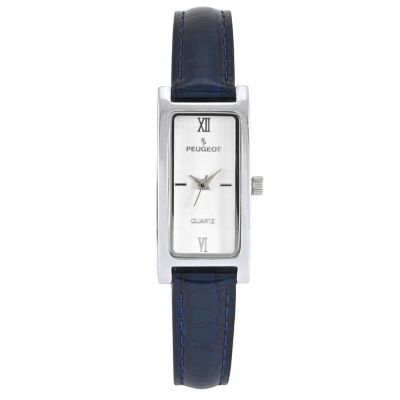 Peugeot Womens 36x18mm Silver Dial Watch with Glossy Blue Leather Strap