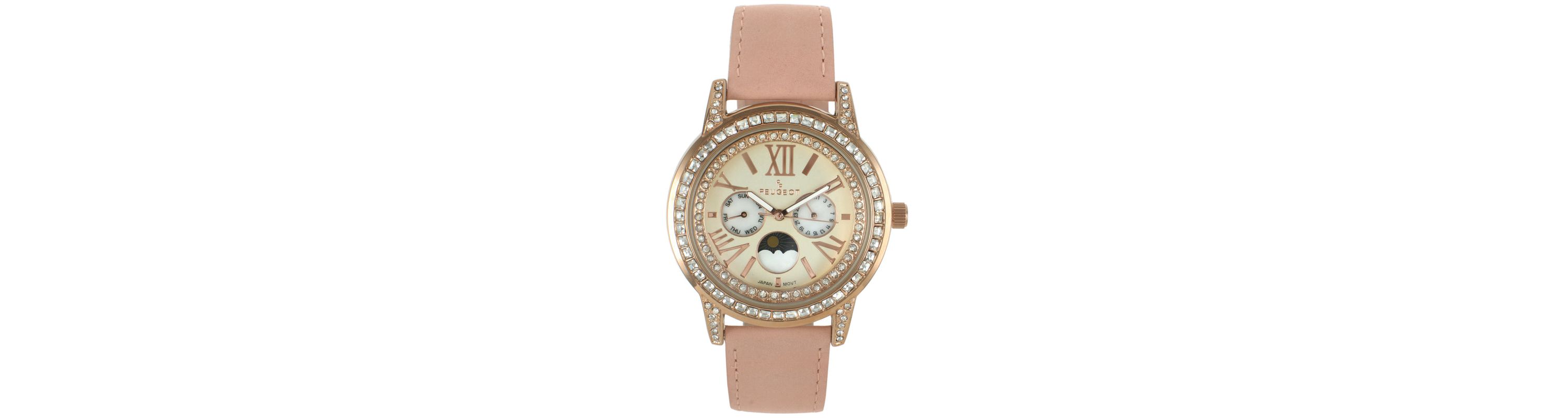 Peugeot Womens 40mm Multi-Function Watch with Pink Suede Strap