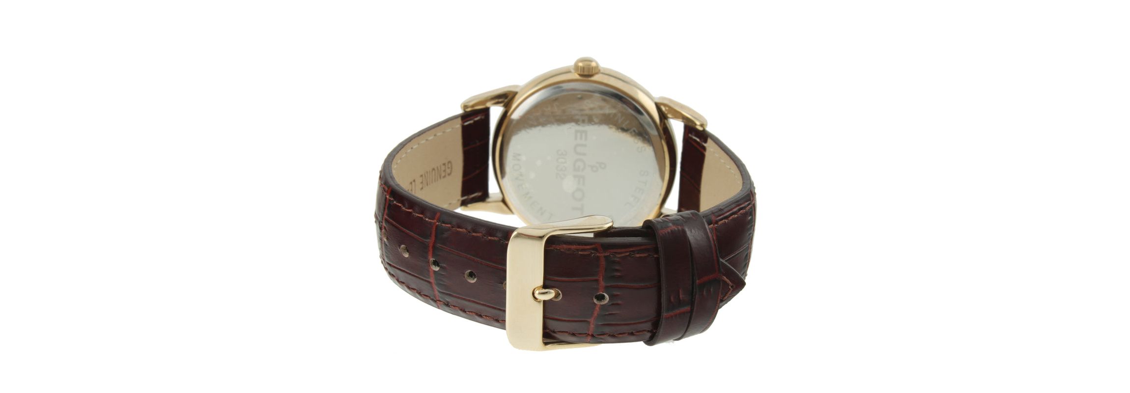 Peugeot Mens 40mm Vintage White Dial Sun Moon Brown Leather Strap Watch