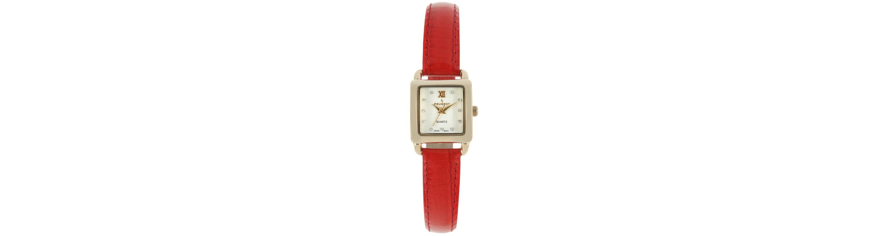 Peugeot Womens 20mm Square Watch with Glossy Red Leather Strap