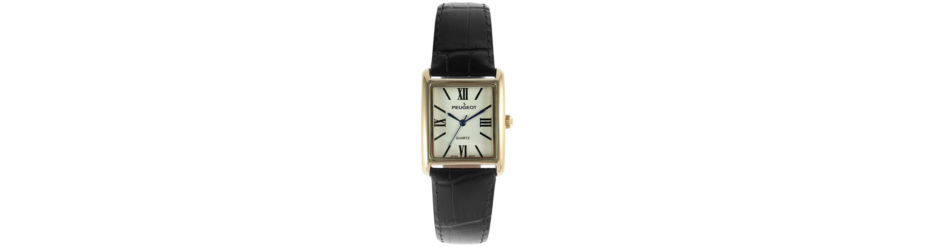 Peugeot Womens Tank Watch Roman Dial Black Leather Strap