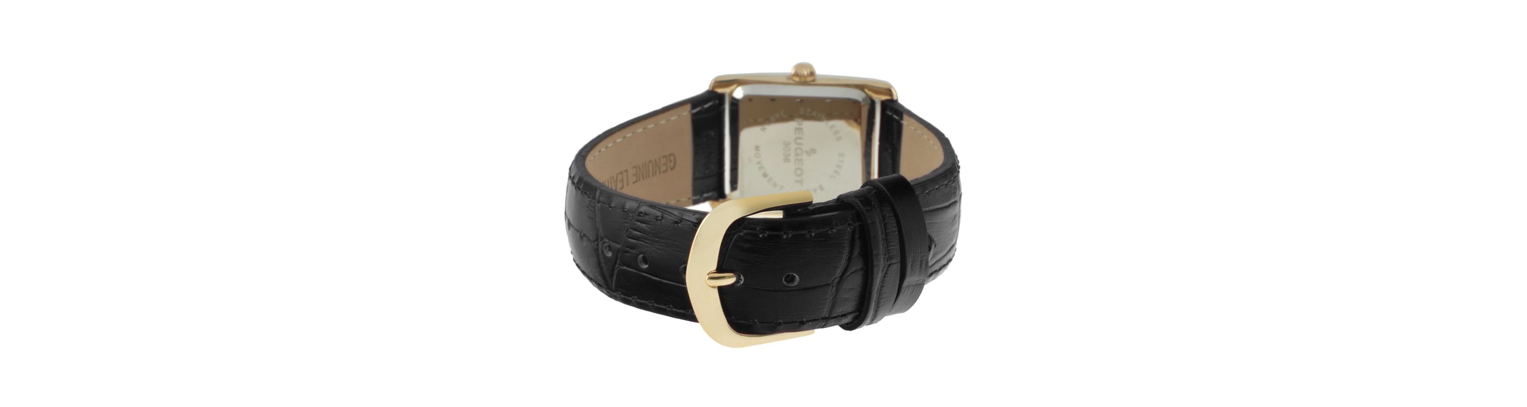 Peugeot Womens Tank Watch Roman Dial Black Leather Strap
