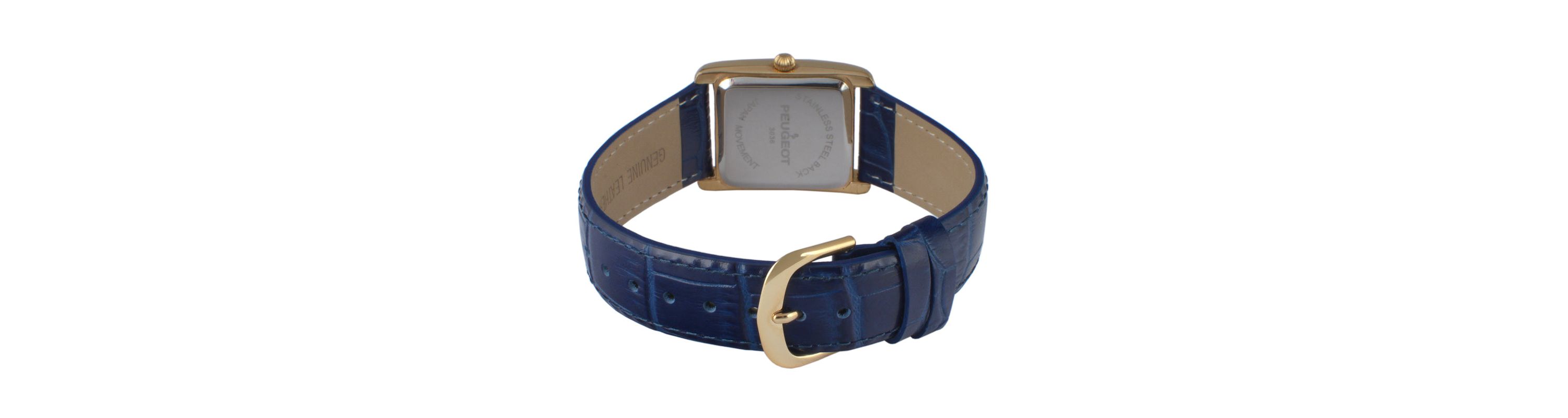 Peugeot Womens Tank Watch Roman Dial Blue Leather Strap