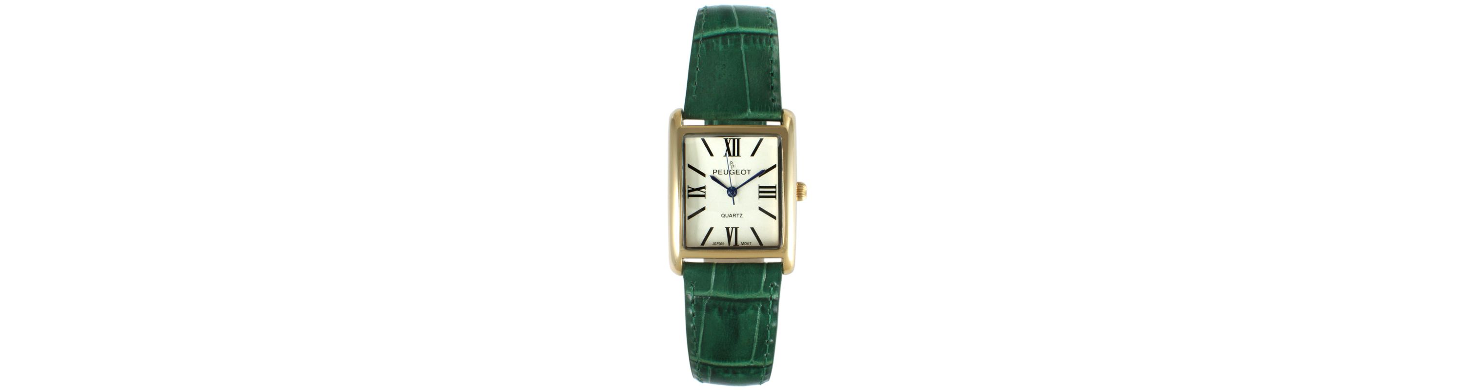 Peugeot Womens Tank Watch Roman Dial Green Strap