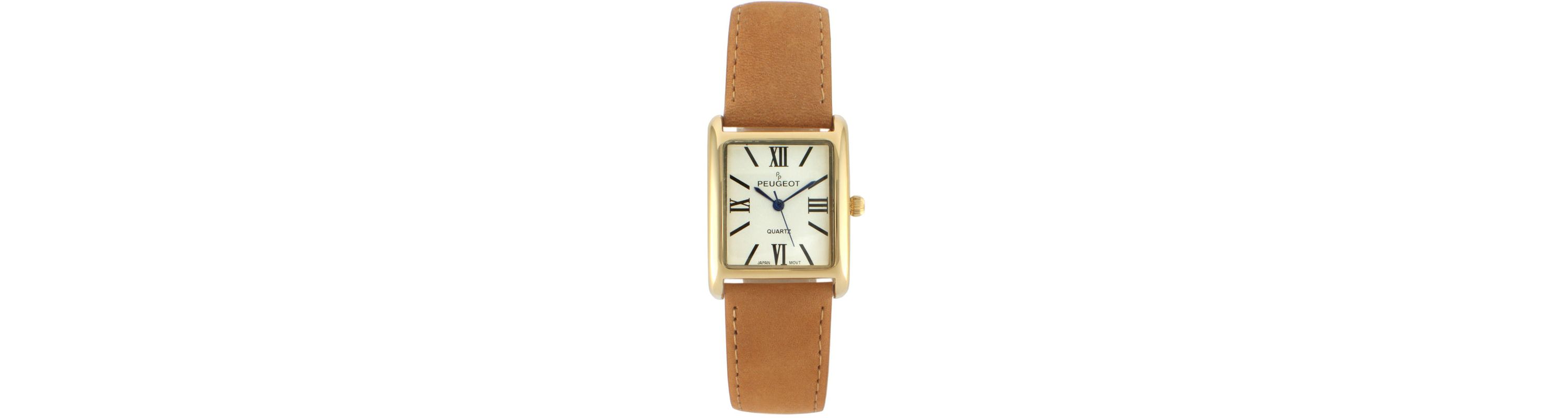 Peugeot Womens Tank Watch Roman Dial Brown Leather Strap