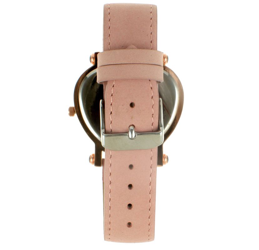 Peugeot Womens Heart Shaped Rose Gold Crystal Watch with Pink Suede Strap