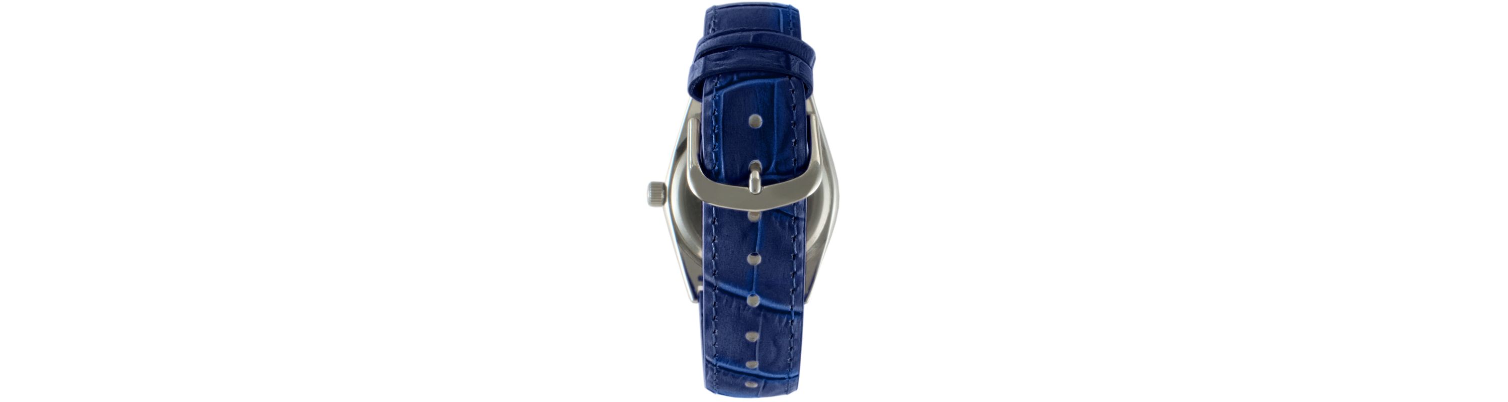 Peugeot Womens 36mm Blue Fluted Bezel Watch with Leather Strap