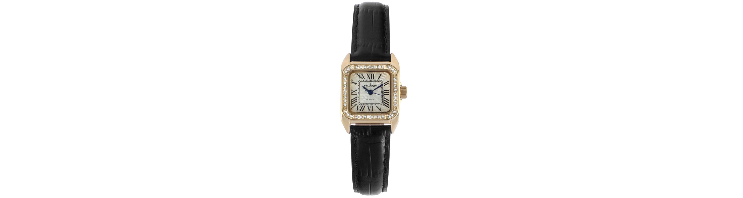 Peugeot Womens 34x24mm Tank Watch with Crystal Bezel Black Leather Strap