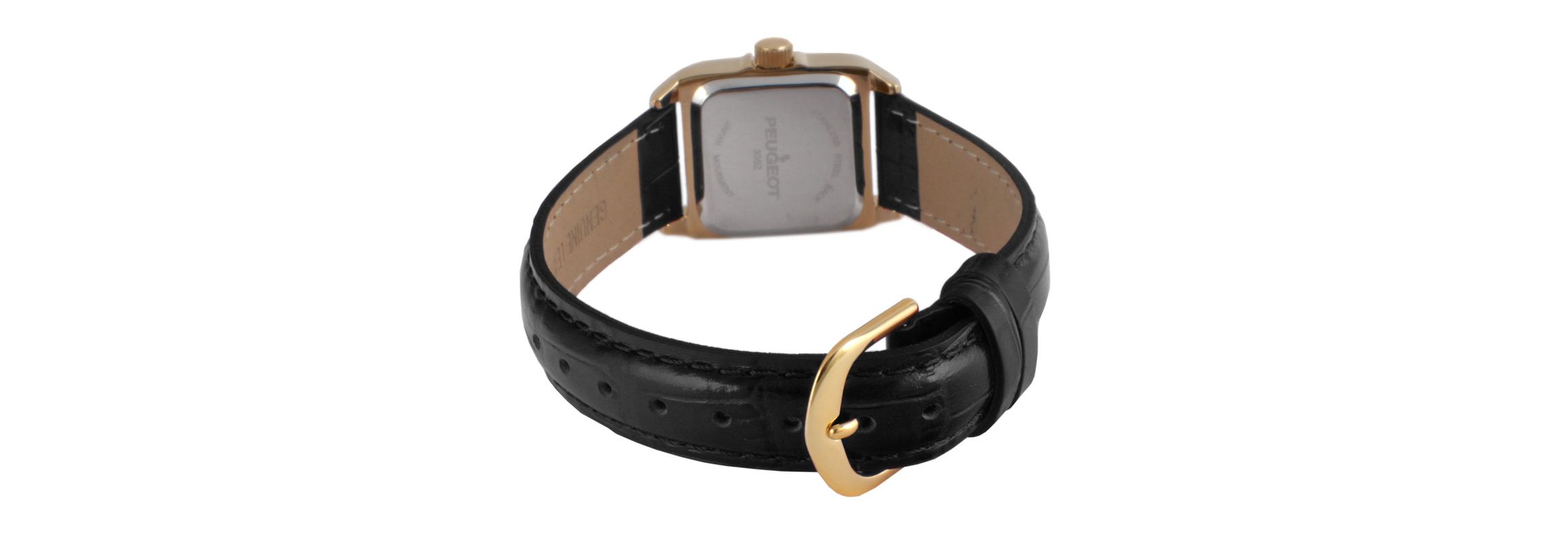 Peugeot Womens 34x24mm Tank Watch with Crystal Bezel Black Leather Strap