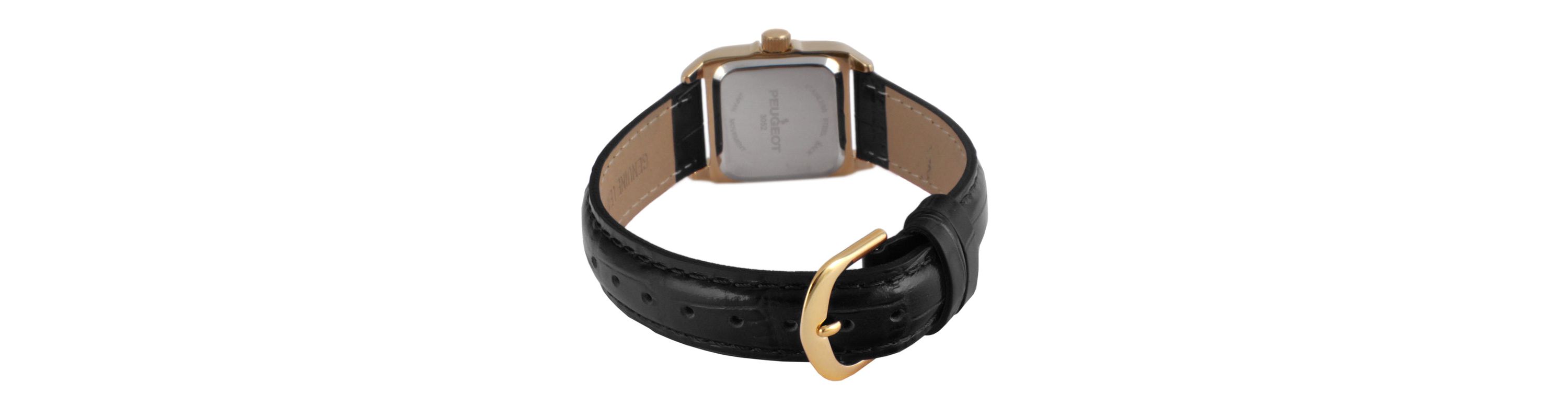Peugeot Womens 34x24mm Tank Watch with Crystal Bezel Black Leather Strap