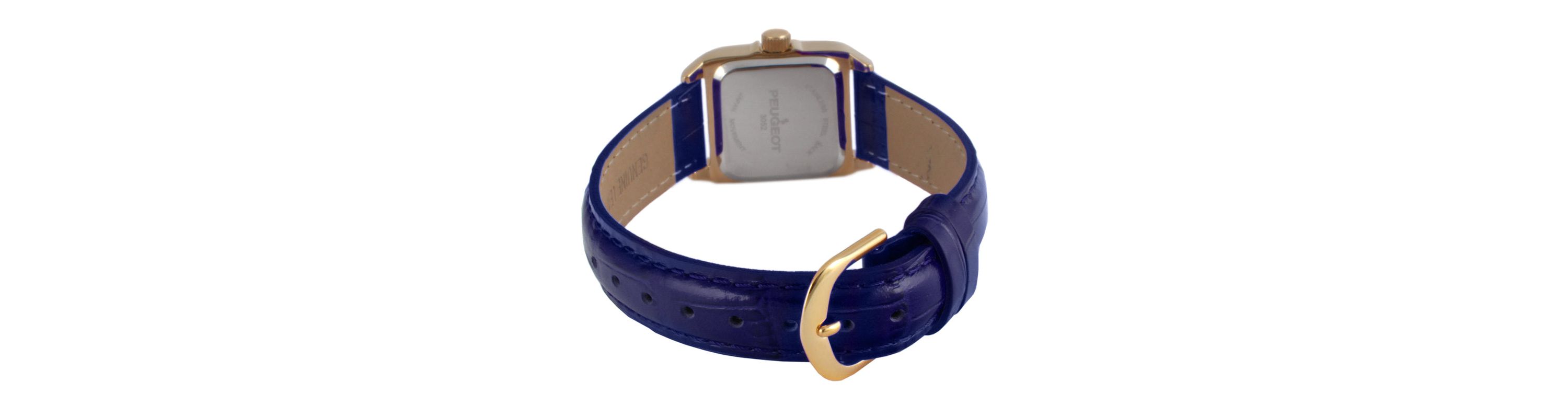 Peugeot Womens 34x24mm Tank Watch with Crystal Bezel Blue Leather Strap
