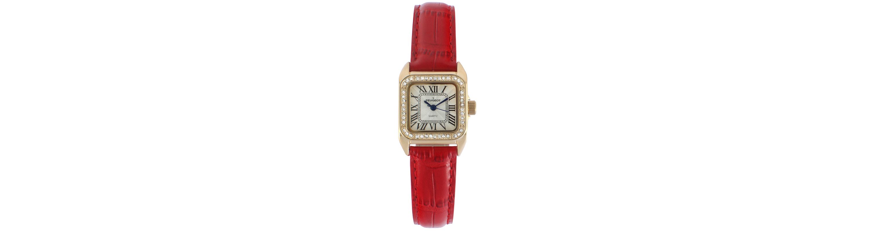 Peugeot Womens 34x24mm Tank Watch with Crystal Bezel Red Leather Strap
