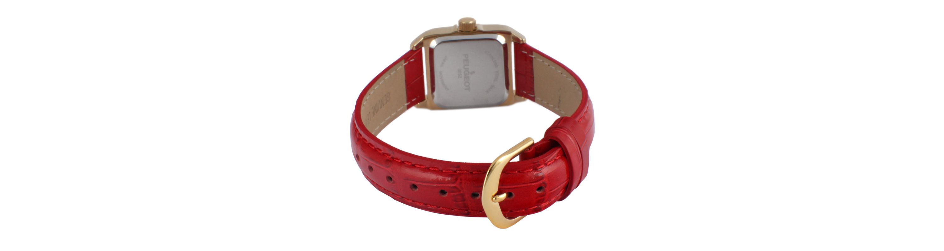 Peugeot Womens 34x24mm Tank Watch with Crystal Bezel Red Leather Strap