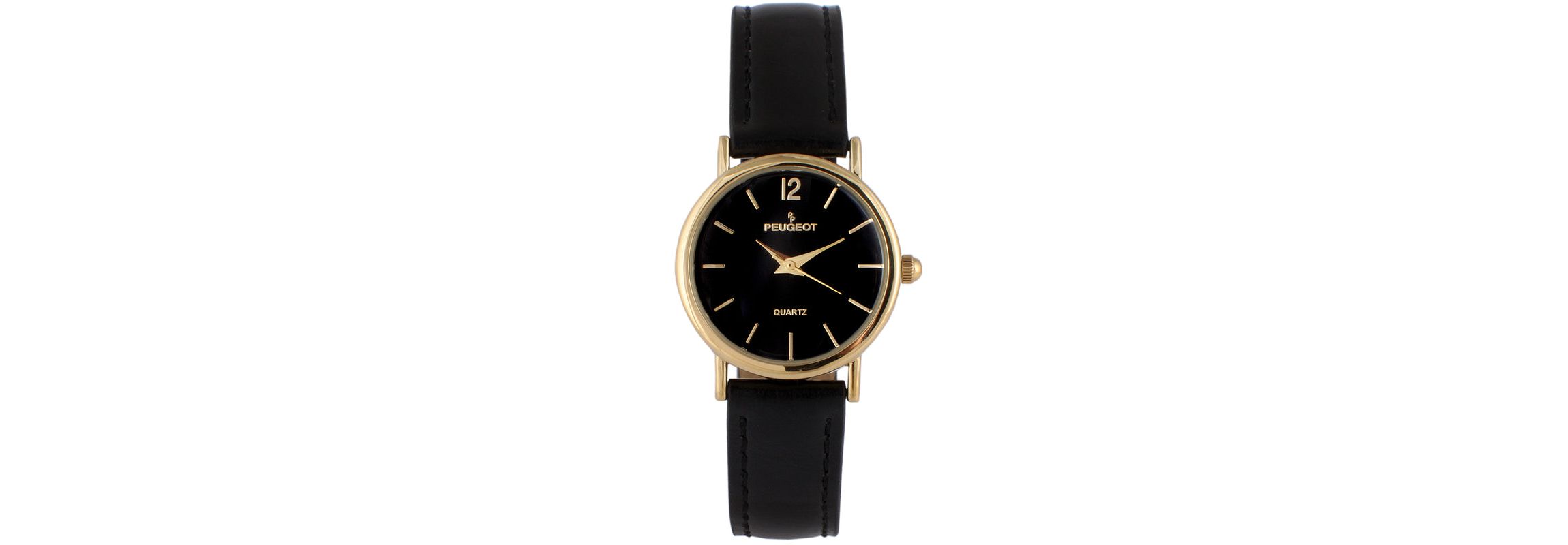Peugeot Womens Classic Easy Read Black Watch with Black Leather Strap