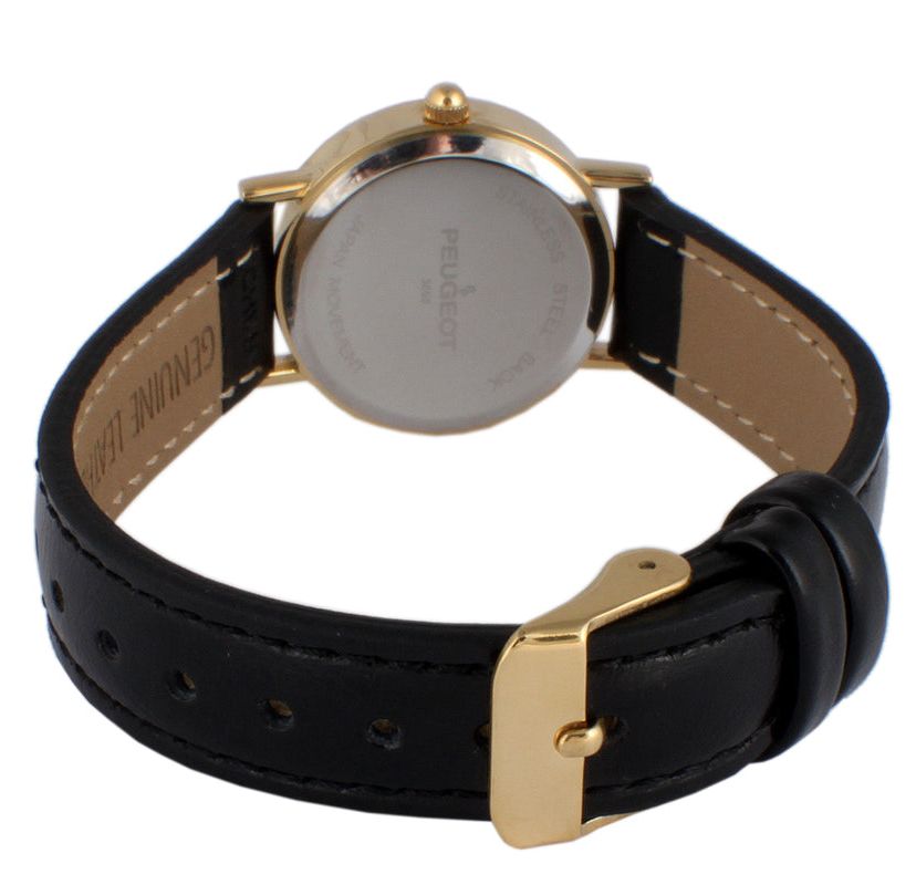 Peugeot Womens Classic Easy Read Black Watch with Black Leather Strap