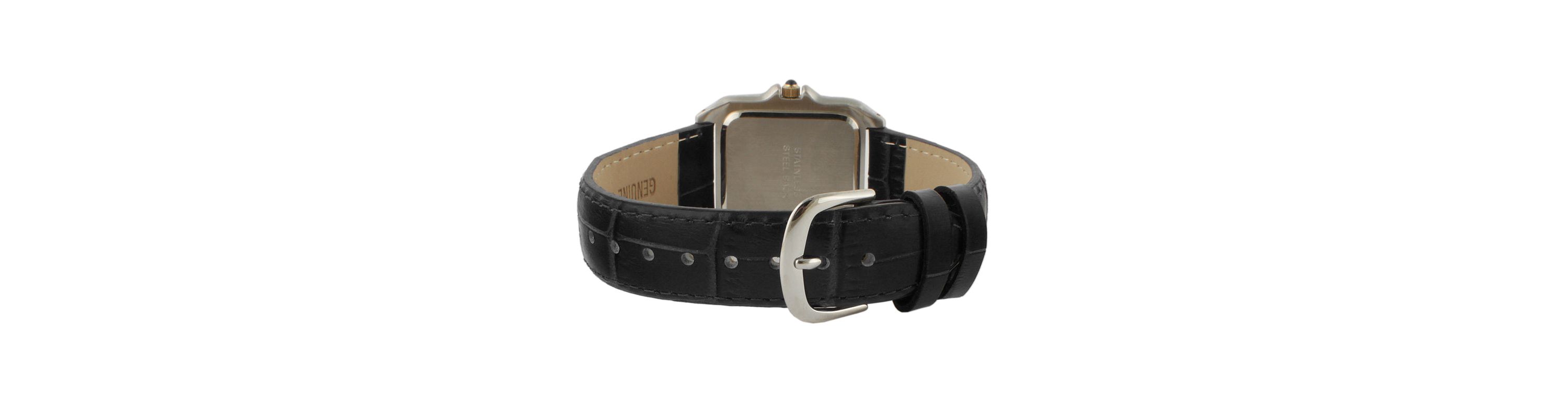 Peugeot Womens Watch 36mm Square Tank Shape Black Leather Strap Watch