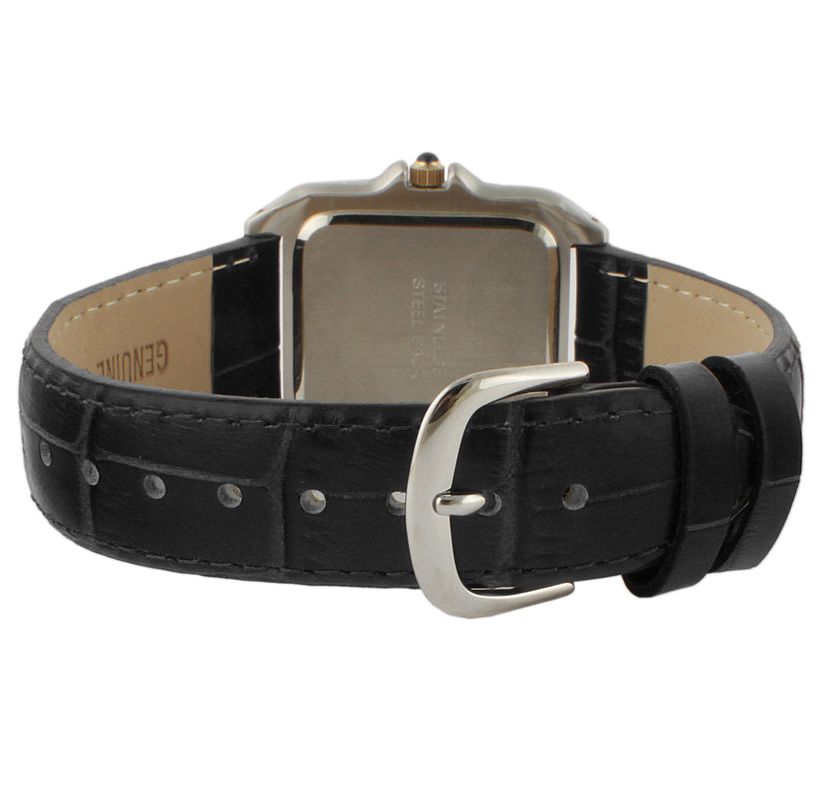 Peugeot Womens Watch 36mm Square Tank Shape Black Leather Strap Watch
