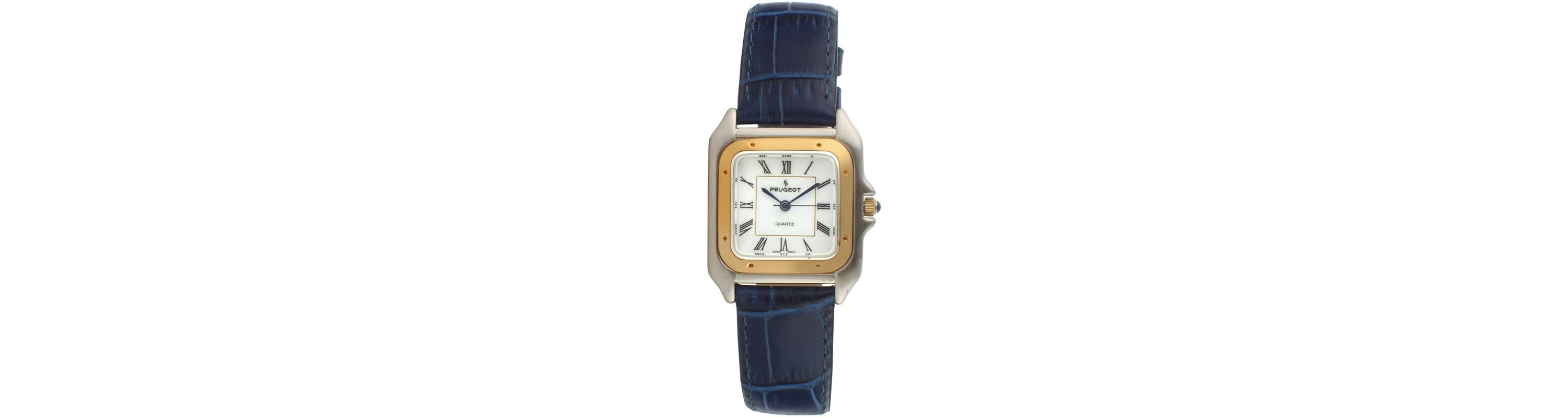 Peugeot Womens Watch 36mm Square Tank Shape Blue Leather Strap Watch