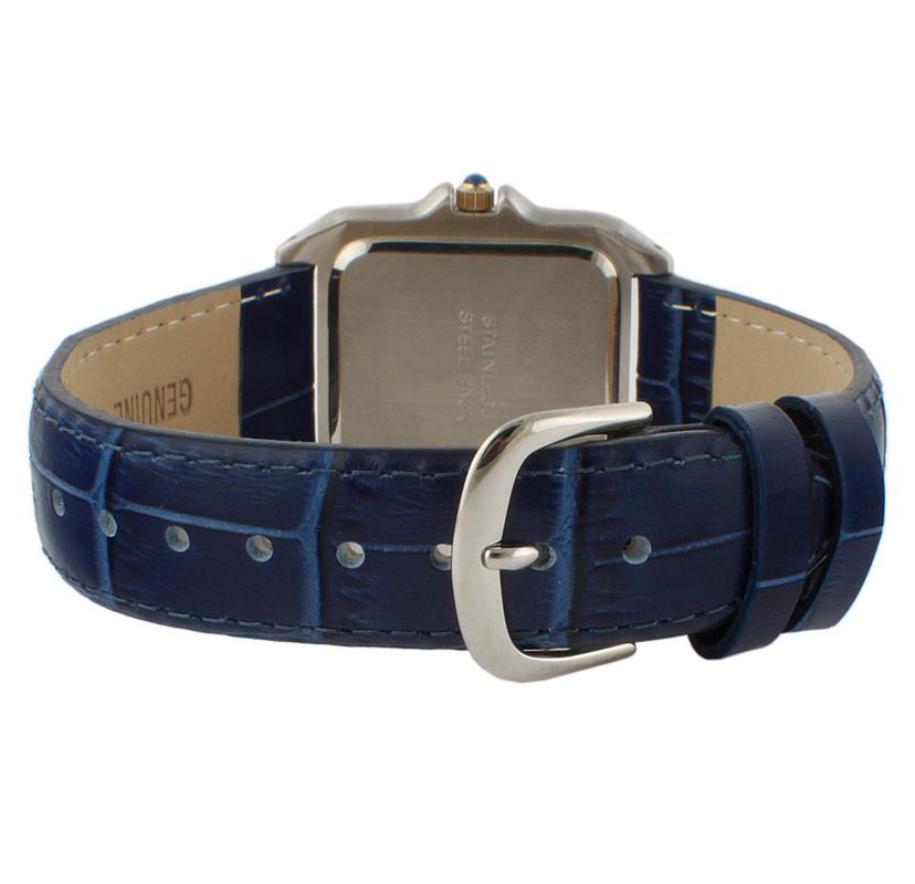 Peugeot Womens Watch 36mm Square Tank Shape Blue Leather Strap Watch