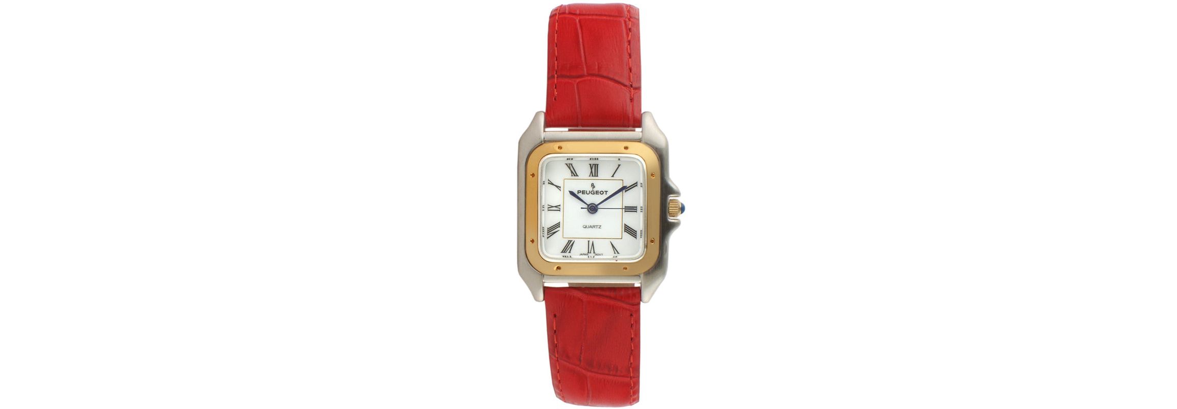 Peugeot Womens Watch 36mm Square Tank Shape Red Leather Strap Watch