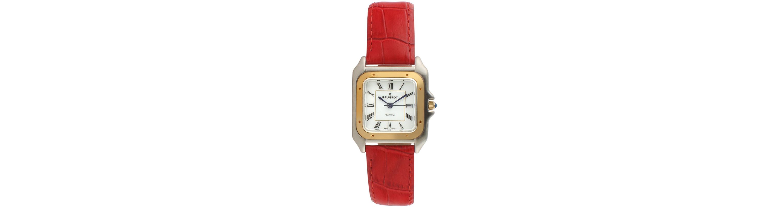 Peugeot Womens Watch 36mm Square Tank Shape Red Leather Strap Watch