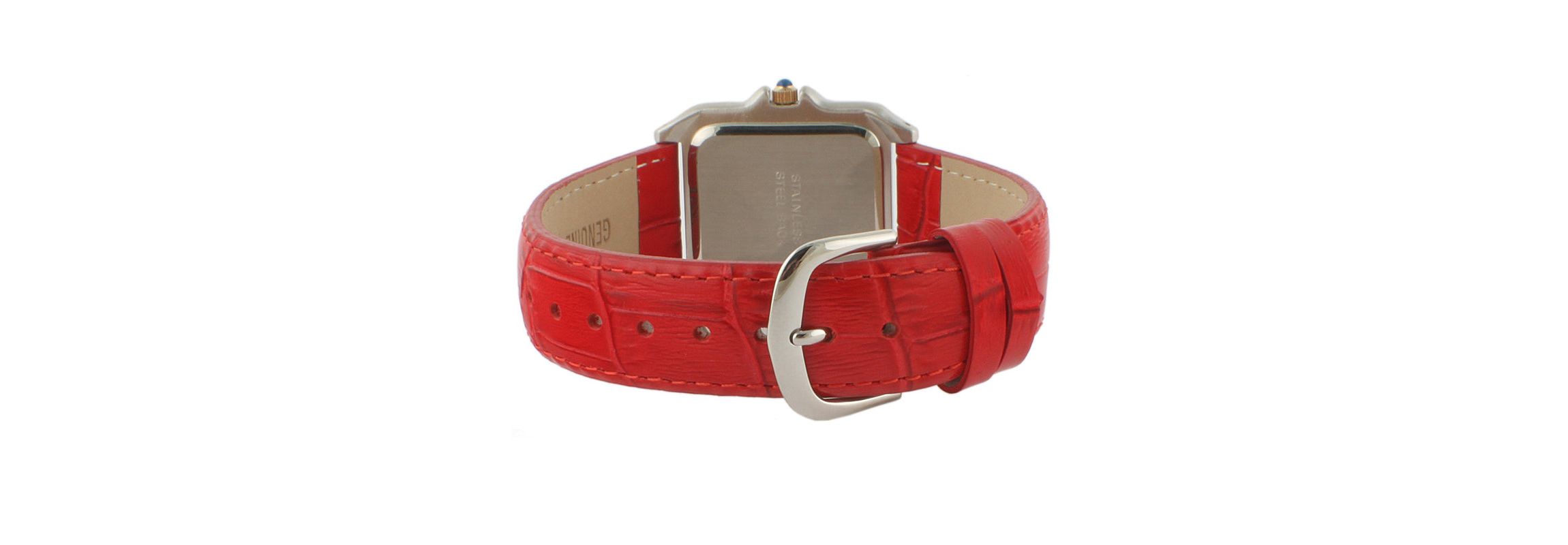 Peugeot Womens Watch 36mm Square Tank Shape Red Leather Strap Watch