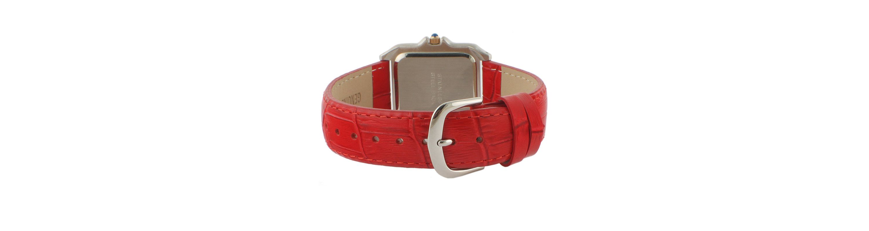 Peugeot Womens Watch 36mm Square Tank Shape Red Leather Strap Watch