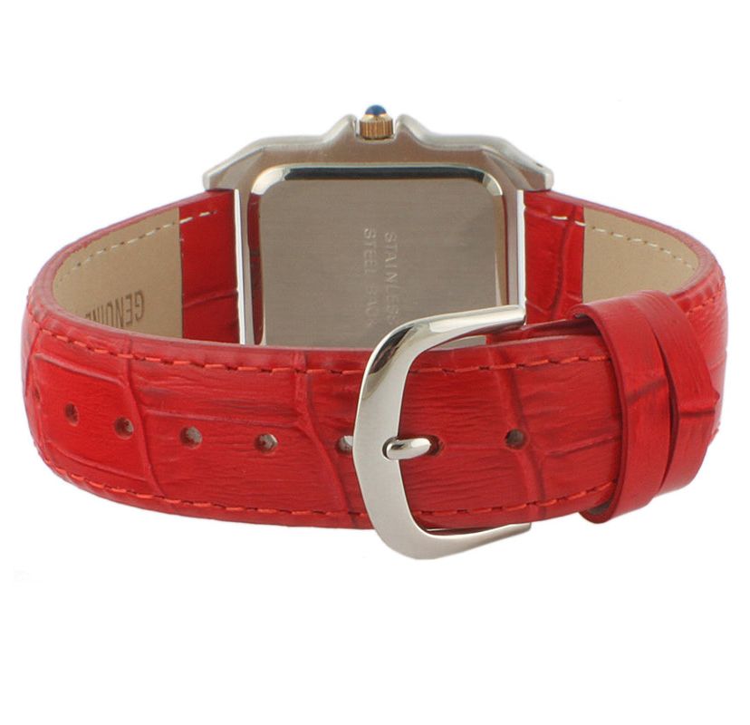 Peugeot Womens Watch 36mm Square Tank Shape Red Leather Strap Watch
