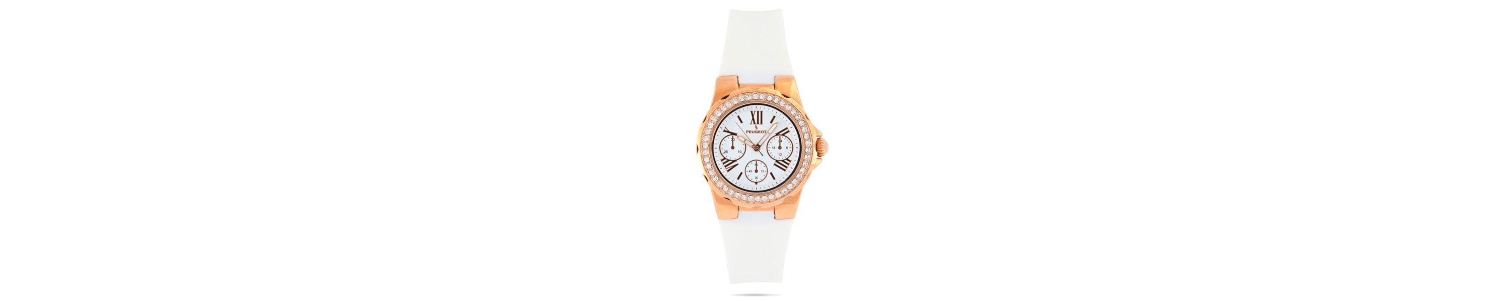 Peugeot Womens Rose Gold Wrist Watch with Crystal Bezel and Silicone Rubber Band