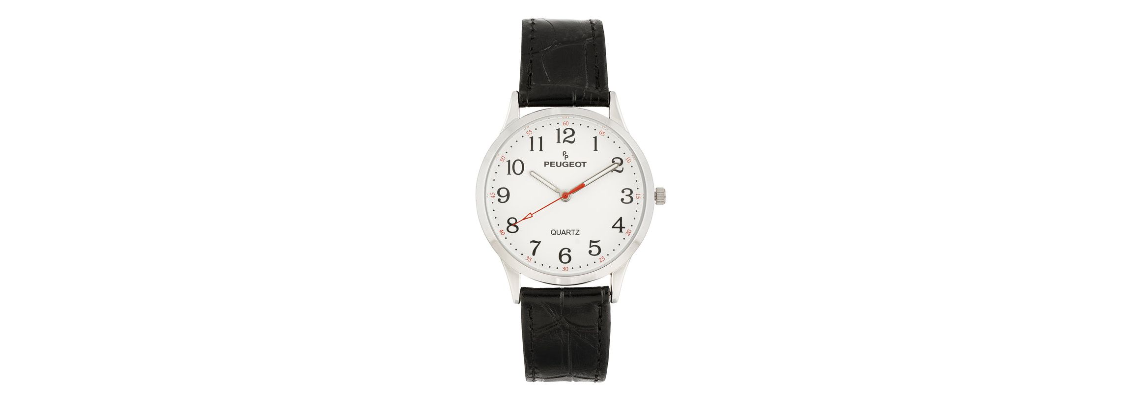 Peugeot Womens 40mm Large Face Watch with Bold Arabic Numerals and Leather Band