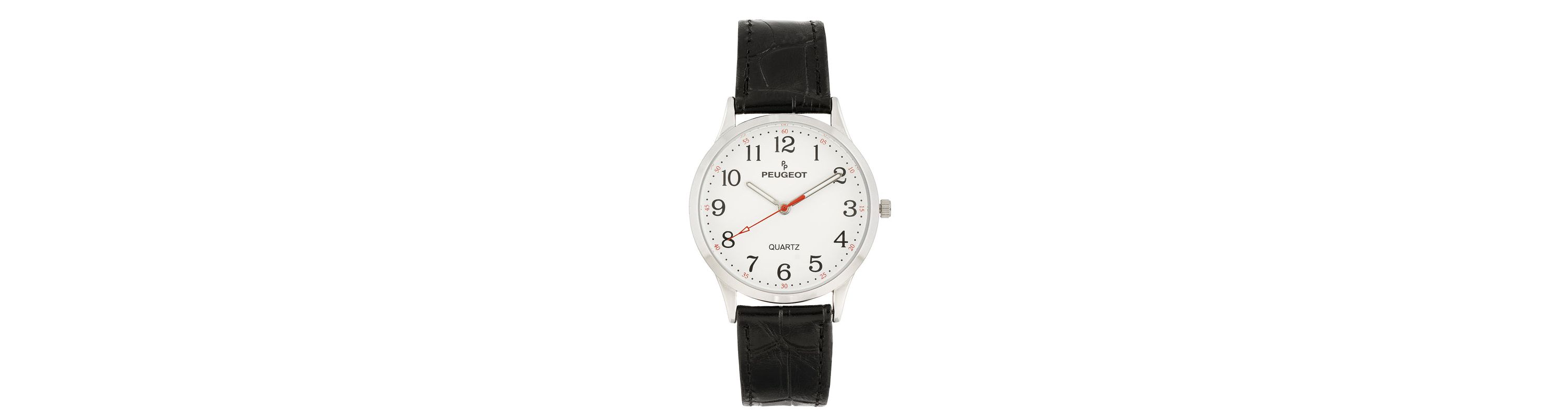 Peugeot Womens 40mm Large Face Watch with Bold Arabic Numerals and Leather Band