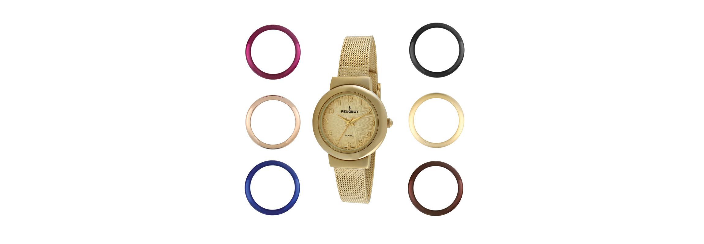 Peugeot Womens Gold Watch Gift Set with 7 Changeable Bezels