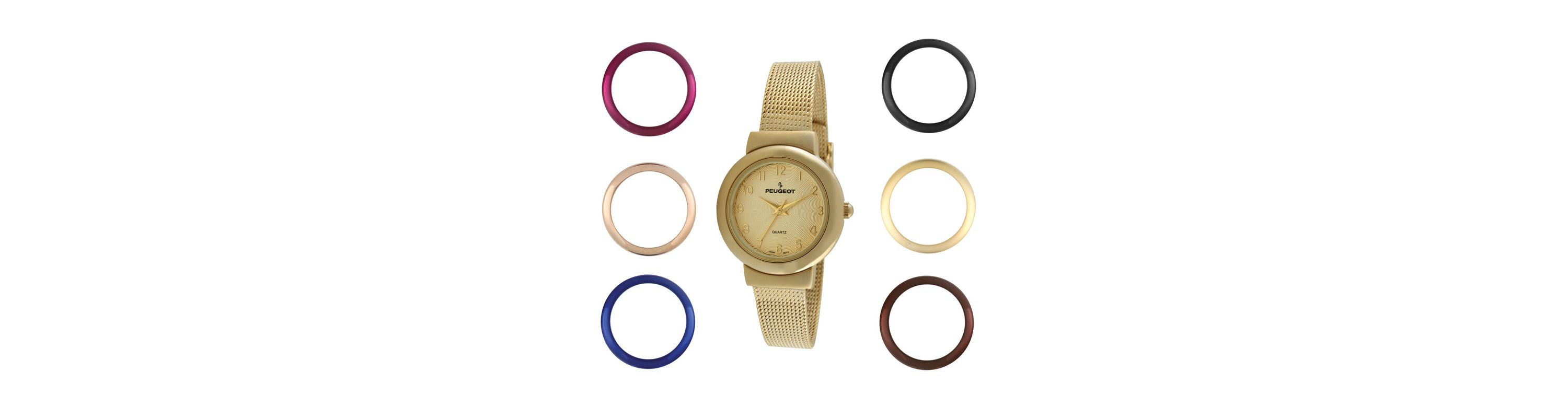 Peugeot Womens Gold Watch Gift Set with 7 Changeable Bezels