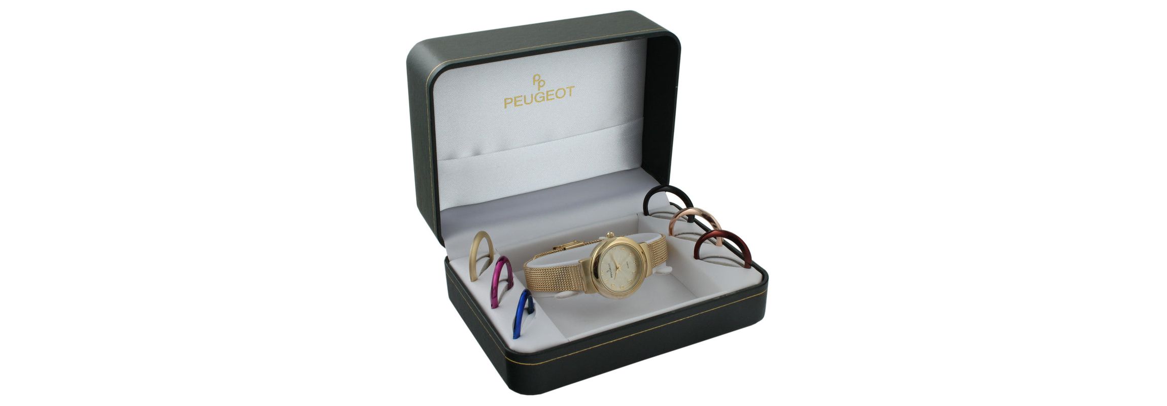Peugeot Womens Gold Watch Gift Set with 7 Changeable Bezels